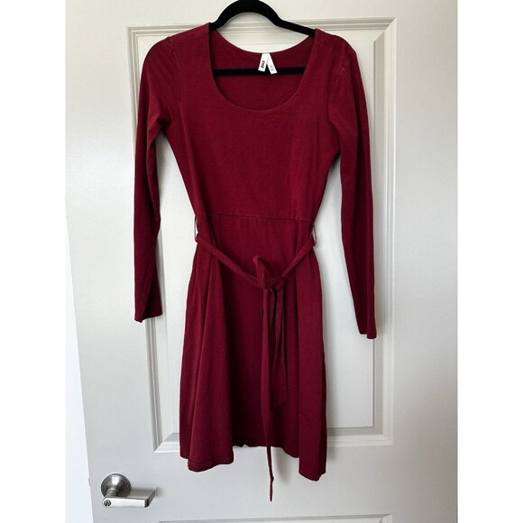 Pact Fit and Flare Ballet Dress in Dark Red Medium Scoop Neck Tie Waist Mini - Picture 1 of 6